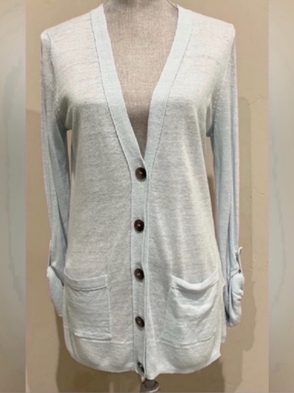 Ann Taylor coastal grandma Sky Blue Linen Cardigan s M